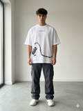 Oversized White Graphic T-Shirt – Chain Art Print Streetwear Tee (Unisex)